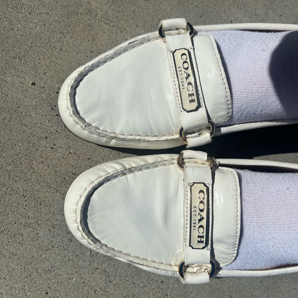 Coach loafers white patent leather